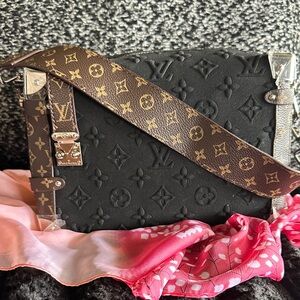 Louis Vuitton Black Embossed Monogram Trunk Bag with Brown Strap